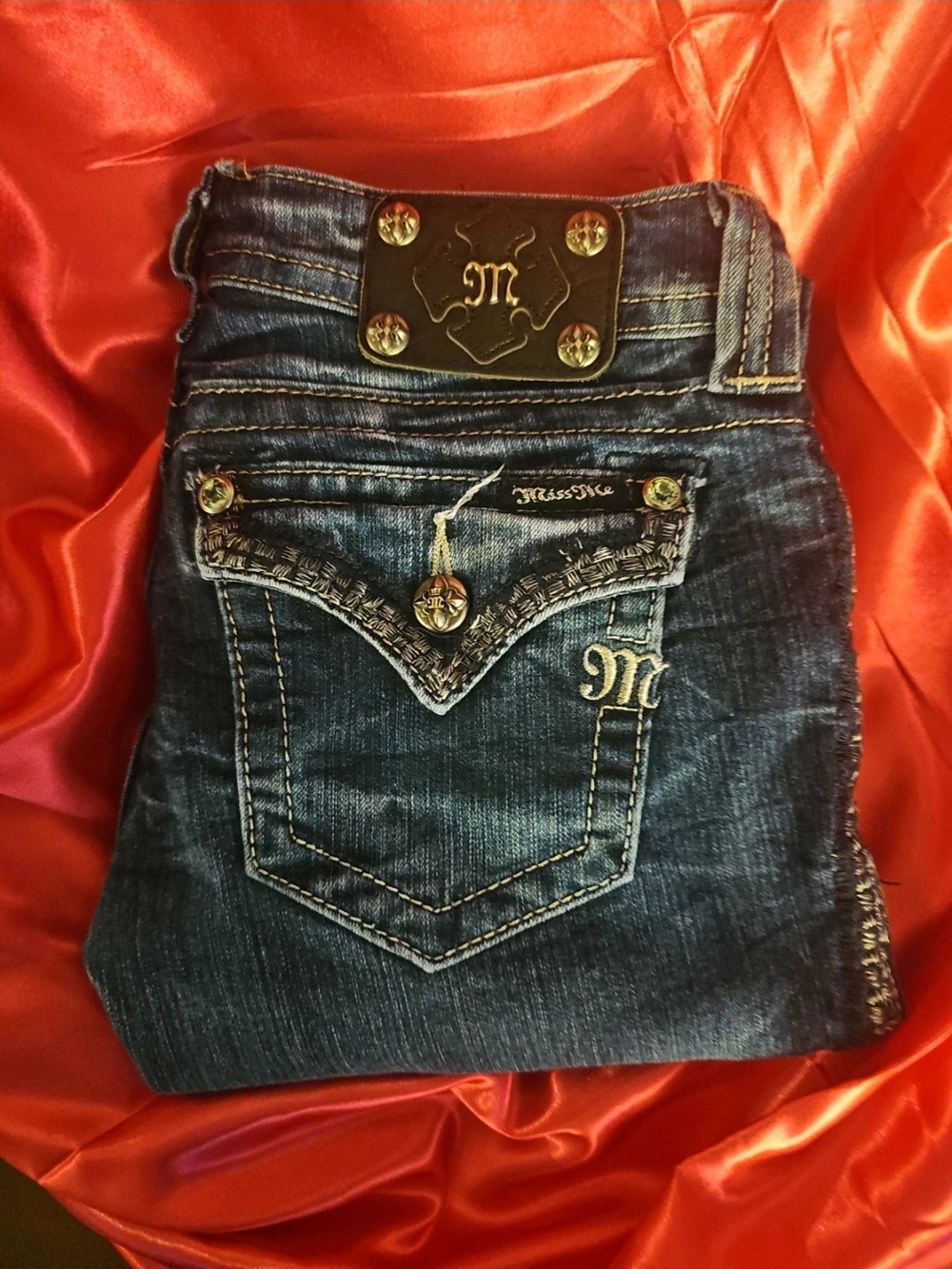 Miss Me 26 Dark Blue Skinny Jeans with Embroidered Pocket